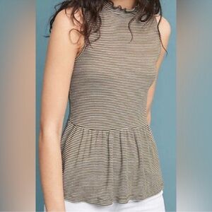 ANTHROPOLOGIE TLA  Striped Mock Neck Peplum
Tank Top Green Cream Striped Small